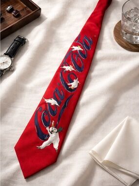 EUC - Coca Cola Men’s Red Tie Polar Bears 100% Silk